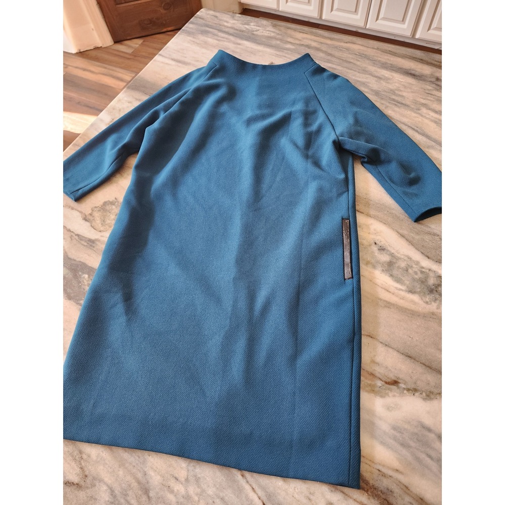 FLAW Antonio Melani Teal Blue Textured Knit Mock Neck Shift Dress Size 4